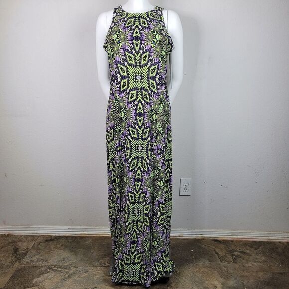 London Times Aztec Print Sleeveless Split Leg Maxi‎ Dress - Picture 1 of 11